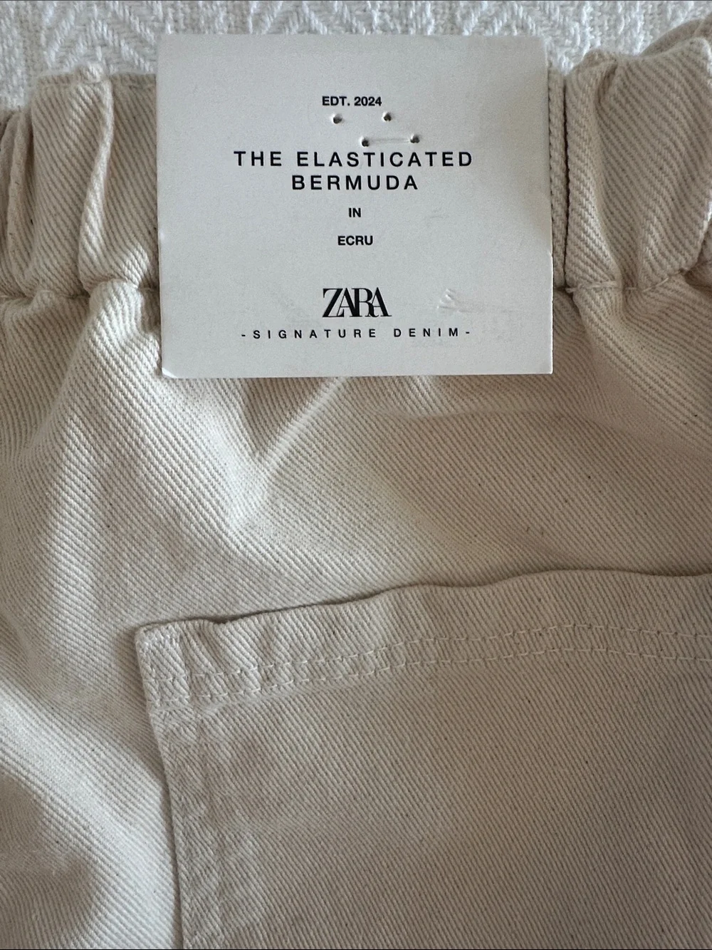 Zara Signature Denim Bermuda Shorts in Ecru